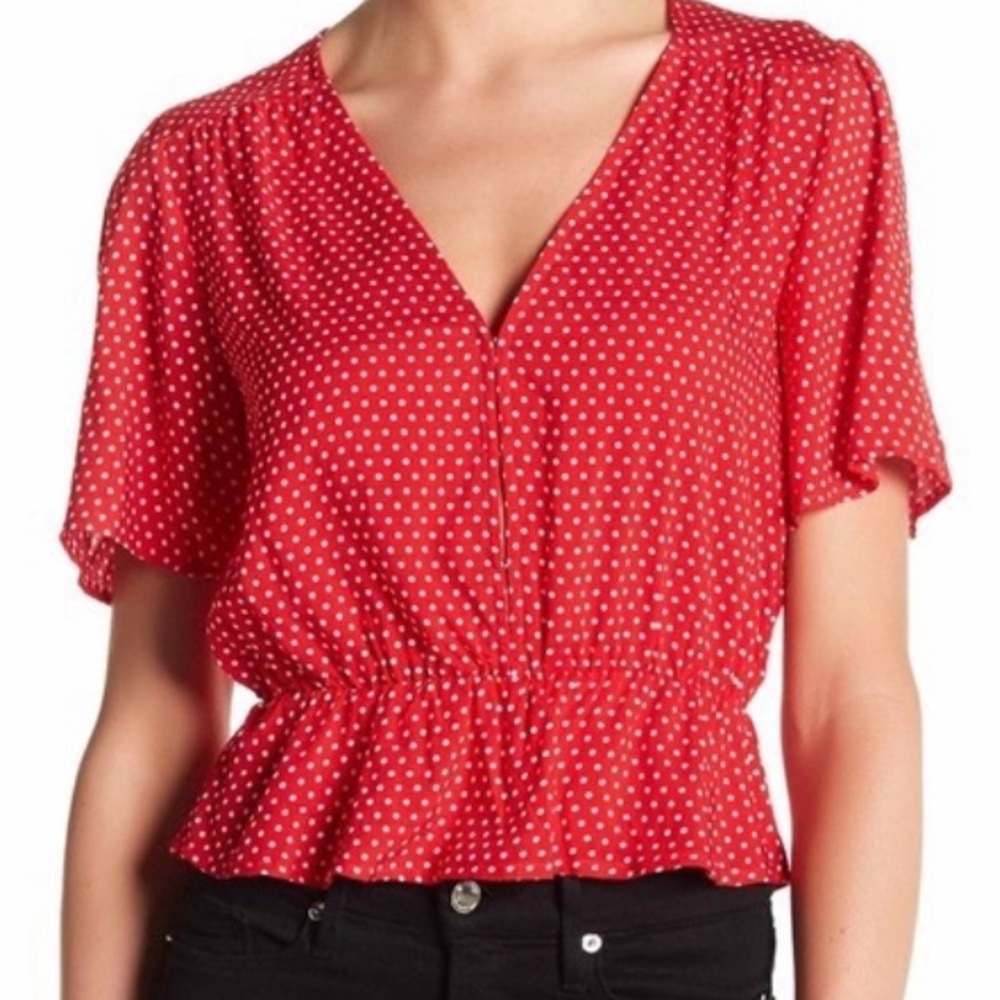 Red & White Polka Dot T-Shirt Blouse with Peplum bottom